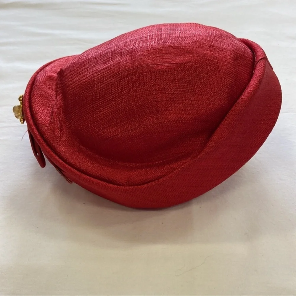 Vintage Hat Rhinestones Shimmer Red‎ Bow